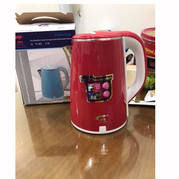 Ấm siêu tốc Thái Jiplai 2,5l inox gồm 2 lớp đun sôi cực nhanh tiết kiệm điện(giao màu ngẫu nhiên)