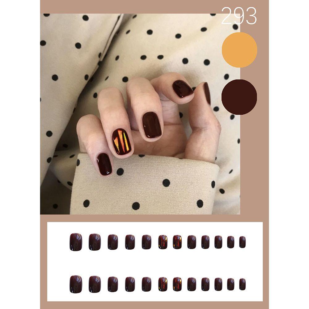 MIHAN1 Hộp 24 Móng Tay Giả Ngắn / Tròn / Vuông Che Phủ Toàn Diện Có Thể Tháo Rời