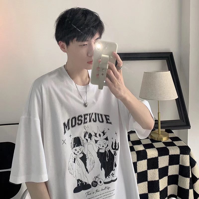 Áo Thun Tay Ngắn Dáng Rộng In Chữ Phong Cách Nhật Bản Thời Trang Mùa Hè Cho Nam Và Nữ