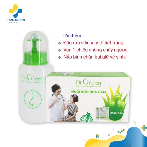 Bình rửa mũi Dr.Green (Tặng kèm 10 gói muối lô hội)