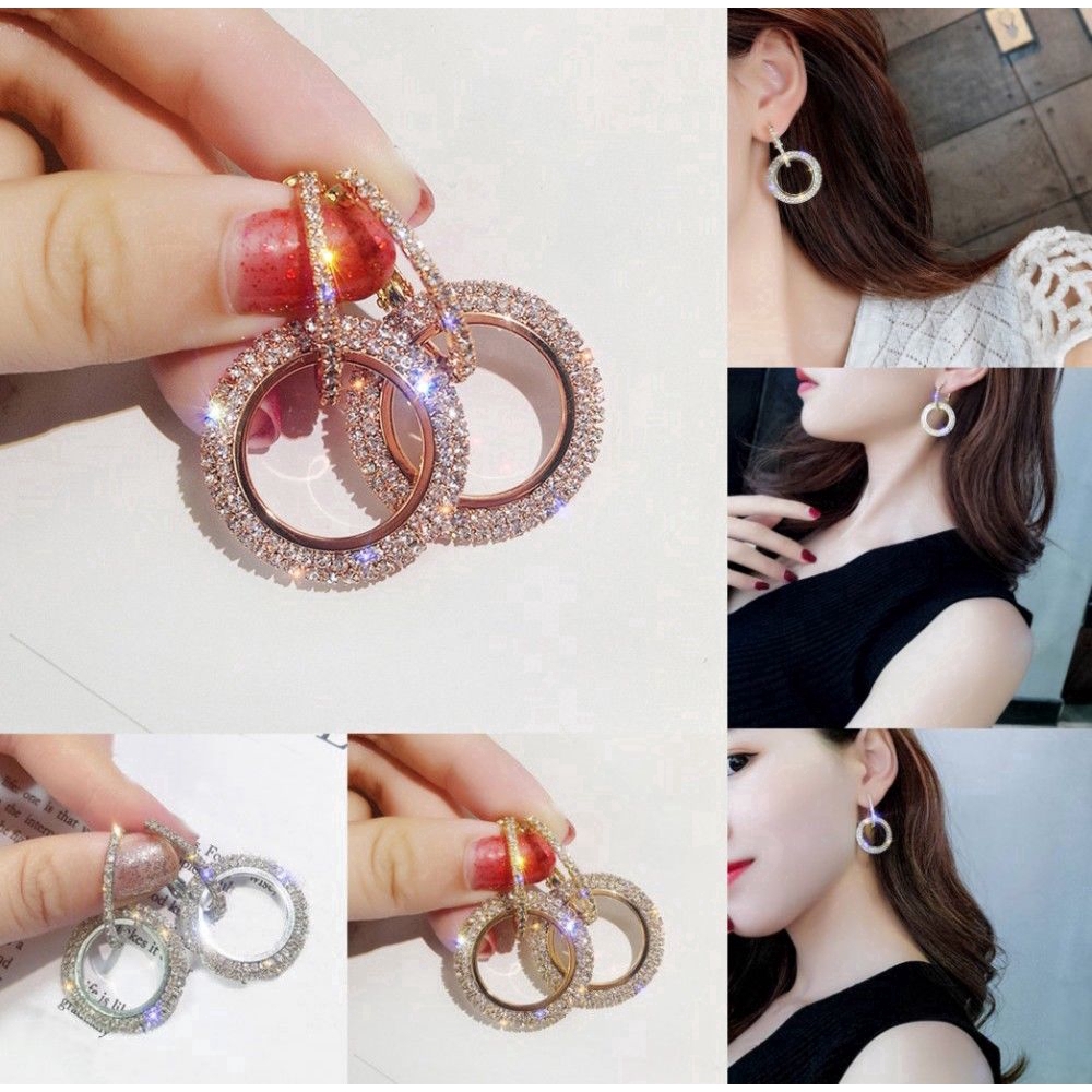 Khuyên tai tròn đính đá pha lê