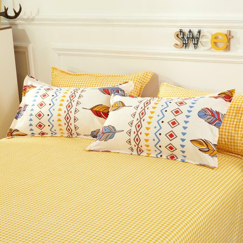 Bộ chăn ga gối Cotton poly M2T Bedding Sóng cam, vỏ chăn mền, drap nệm và 2 vỏ gối