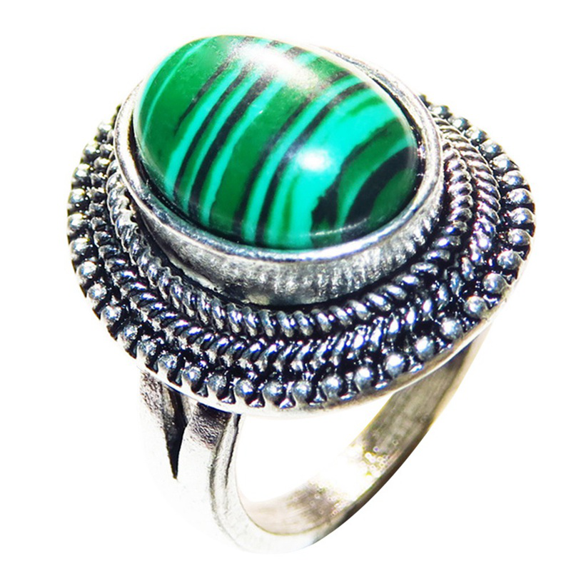 Nhẫn đính đá malachite phong cách cổ điển size 6-10
