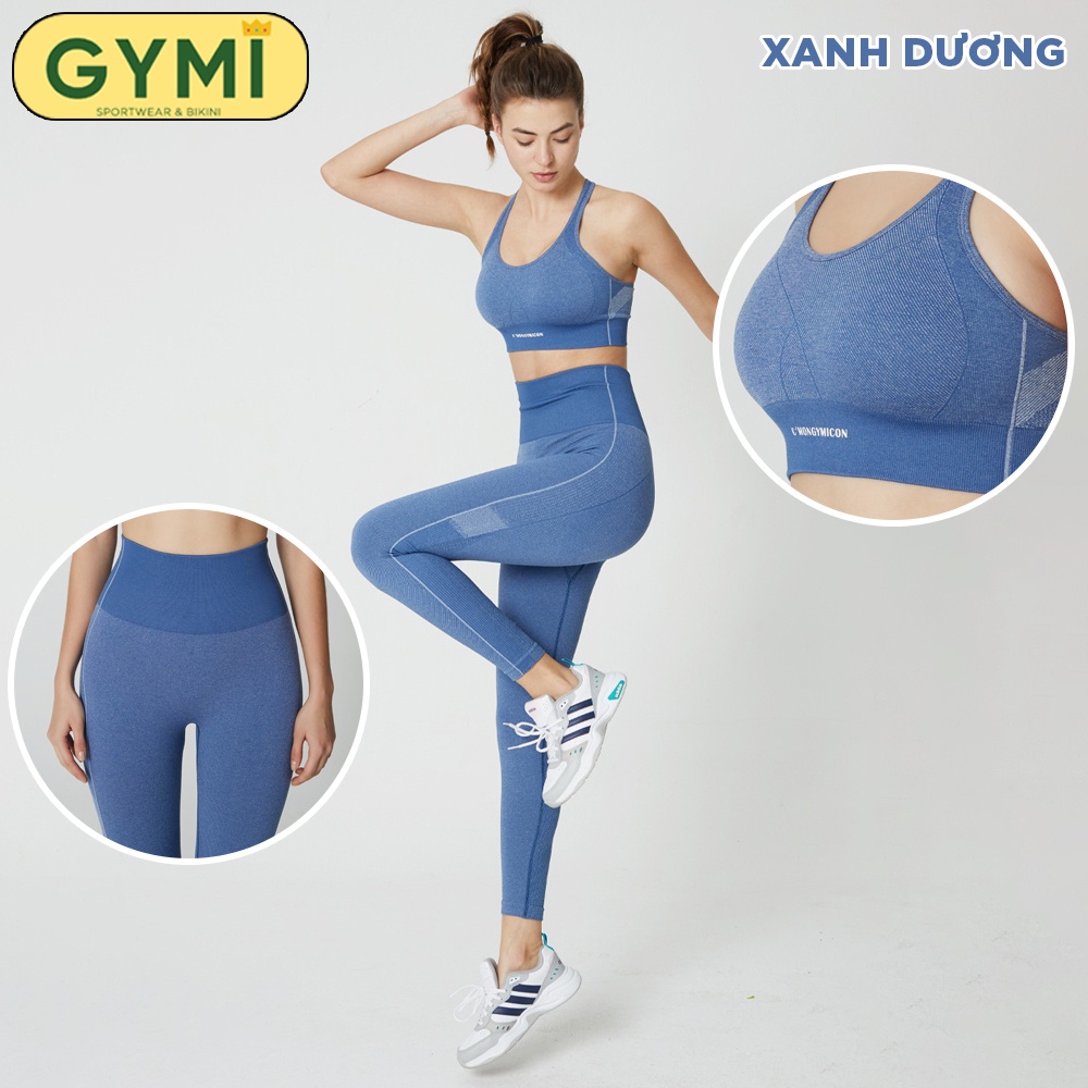 Set bộ đồ tập gym yoga nữ GYMI SET17 gồm áo bra kèm mút ngực và quần legging nâng mông chất dệt kim thể thao