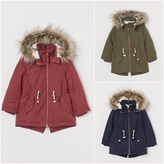[H&M CHÍNH HÃNG]Áo parka mũ lông khoá dây rút eo cho bé trai và bé gái