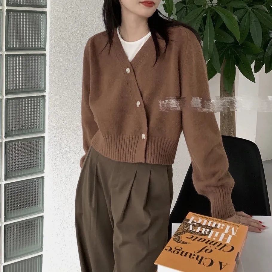 Áo khoác cardigan dệt kim màu trơn dáng rộng tay dài cài nút chéo thời trang phong cách Hàn Quốc cho nữ