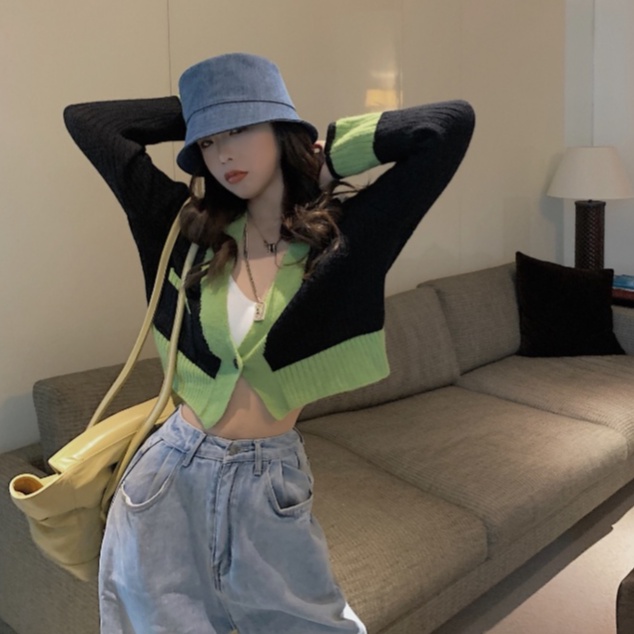 QKOOLE Áo len  dài tay cổ chữ V phong cách Hàn Quốc đơn giản thời trang đáng yêu cho nữ