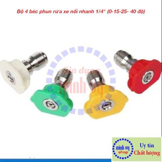  Bộ 4 Béc phun - (lỗ béc 1.0 - 1.2 - 1.4 - 1.6) từ 0 - 40 độ - Ren nối nhanh 1/4 inch