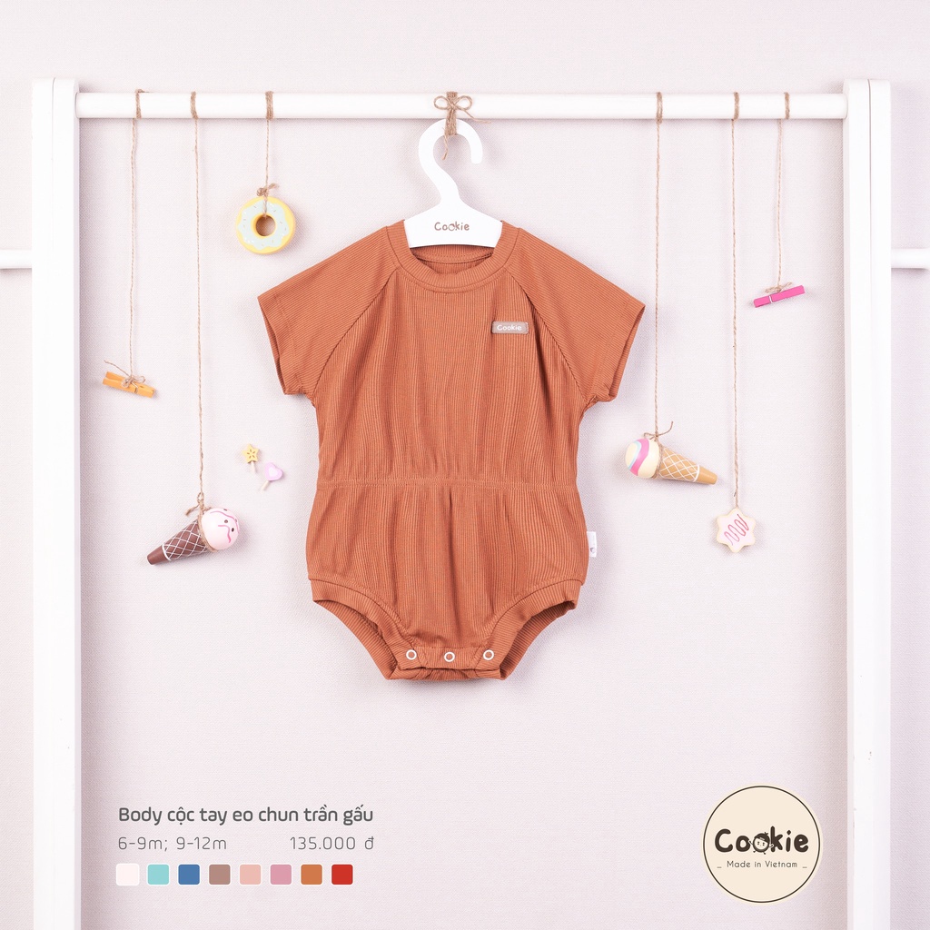 Bodysuit cộc tay eo chun trần gấu Cookie Body bé trai bé gái cộc tay mùa hè