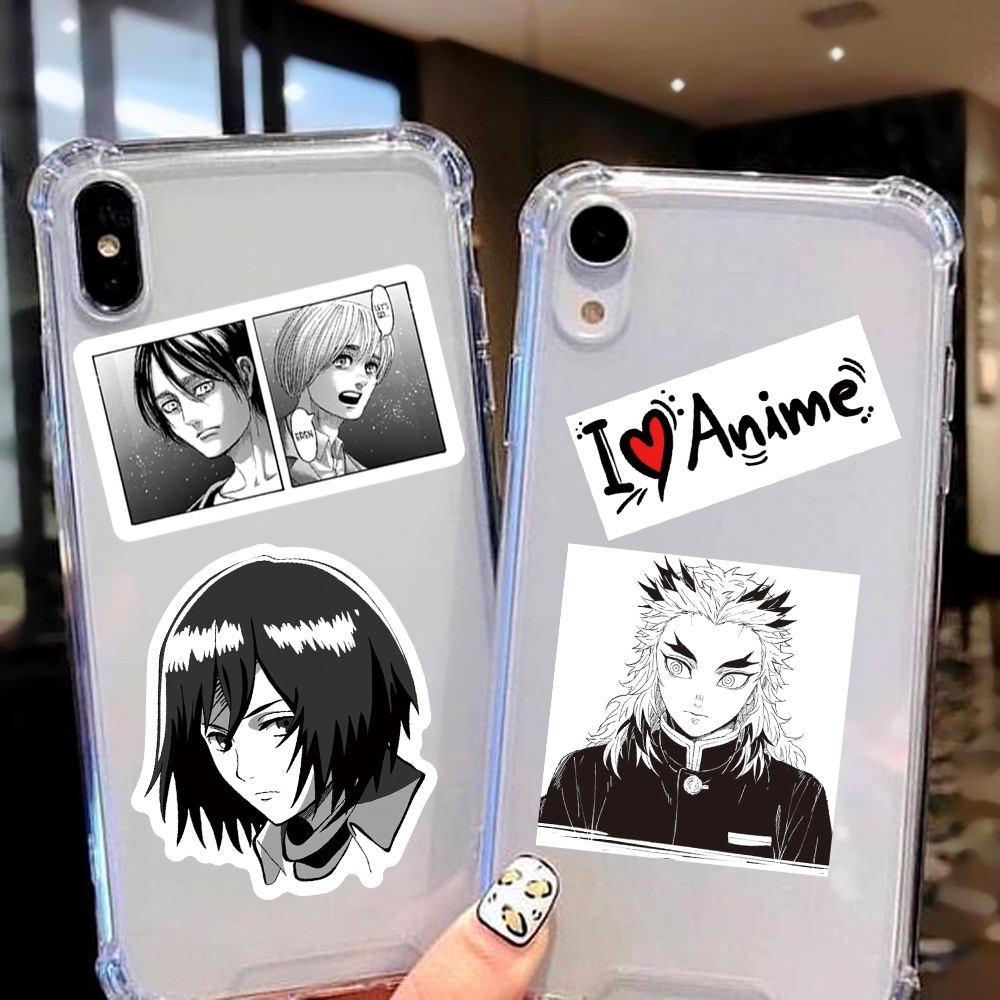 Bộ 100 Miếng Dán Anime Màu Trắng Đen Trang Trí Laptop Và Hành Lý