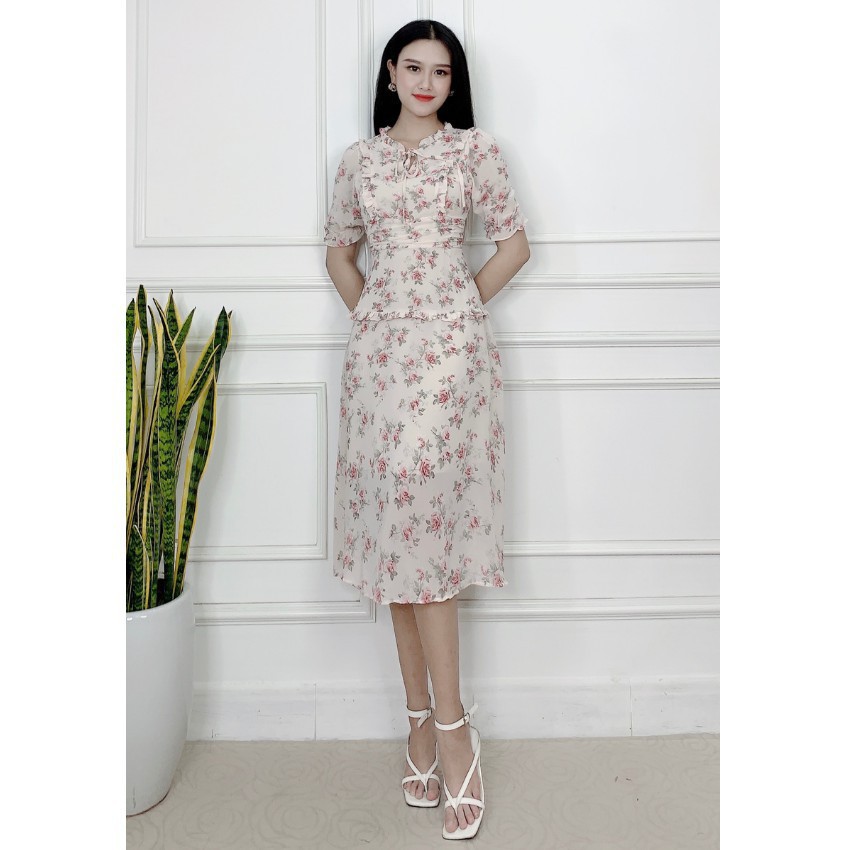 Đầm voan tơ hai lớp phong cách Công sở Hàn Quốc dịu dàng thanh lịch che khuyết điểm thoáng mát | BigBuy360 - bigbuy360.vn