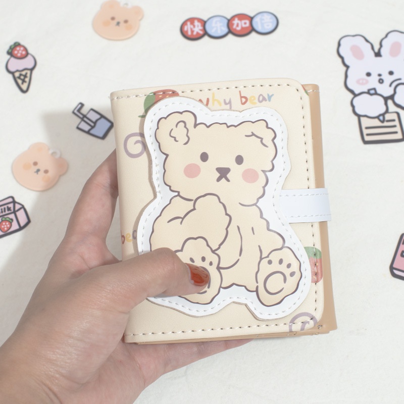 Ví Da PU Gập Ba Họa Tiết Gấu Hoạt Hình Dễ Thương Cho Nữ