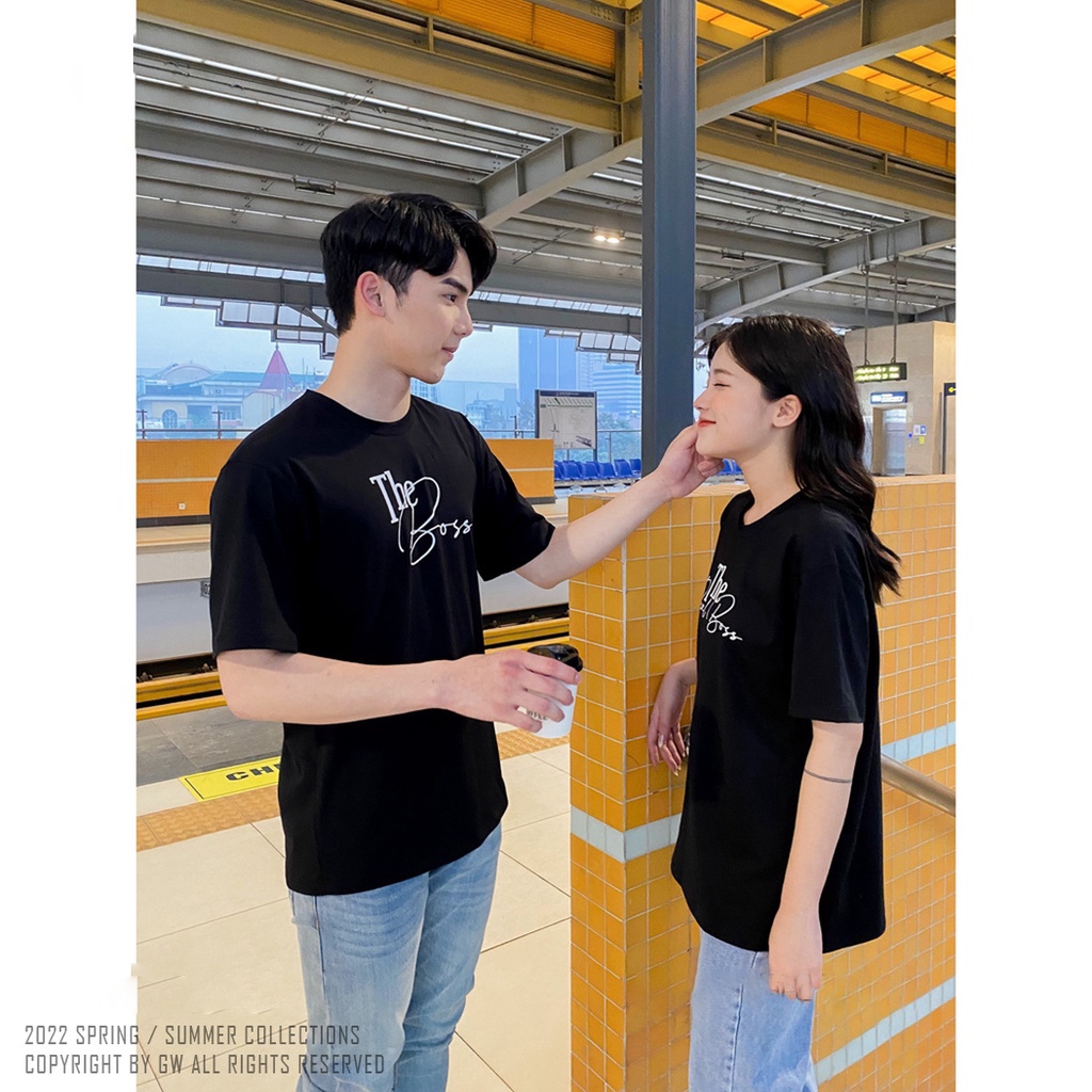 Áo Thun Đôi nam nữ tay lỡ The Boss, Real Boss áo cặp form rộng vải cotton