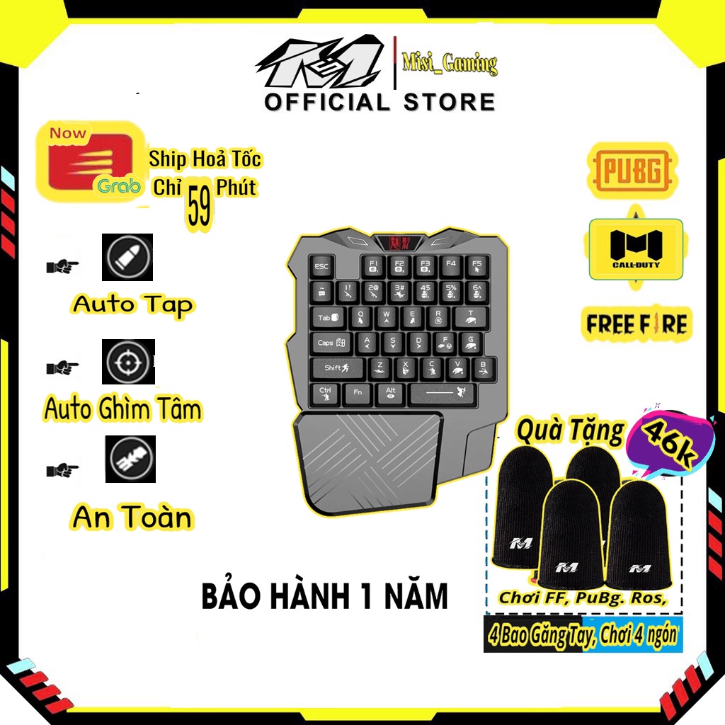 Bàn phím một tay chơi game K5  Rainbow 35 phím chơi các game mobi Freefire, CF, liên quân,...Bộ chơi game giả cơ 1 tay.