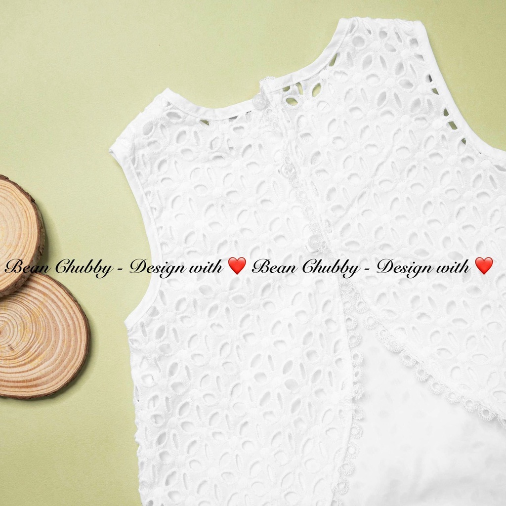 Set bộ thô thêu trắng bé gái công chúa tiểu thư cực xinh, cách điệu xẻ lưng 8-36kg