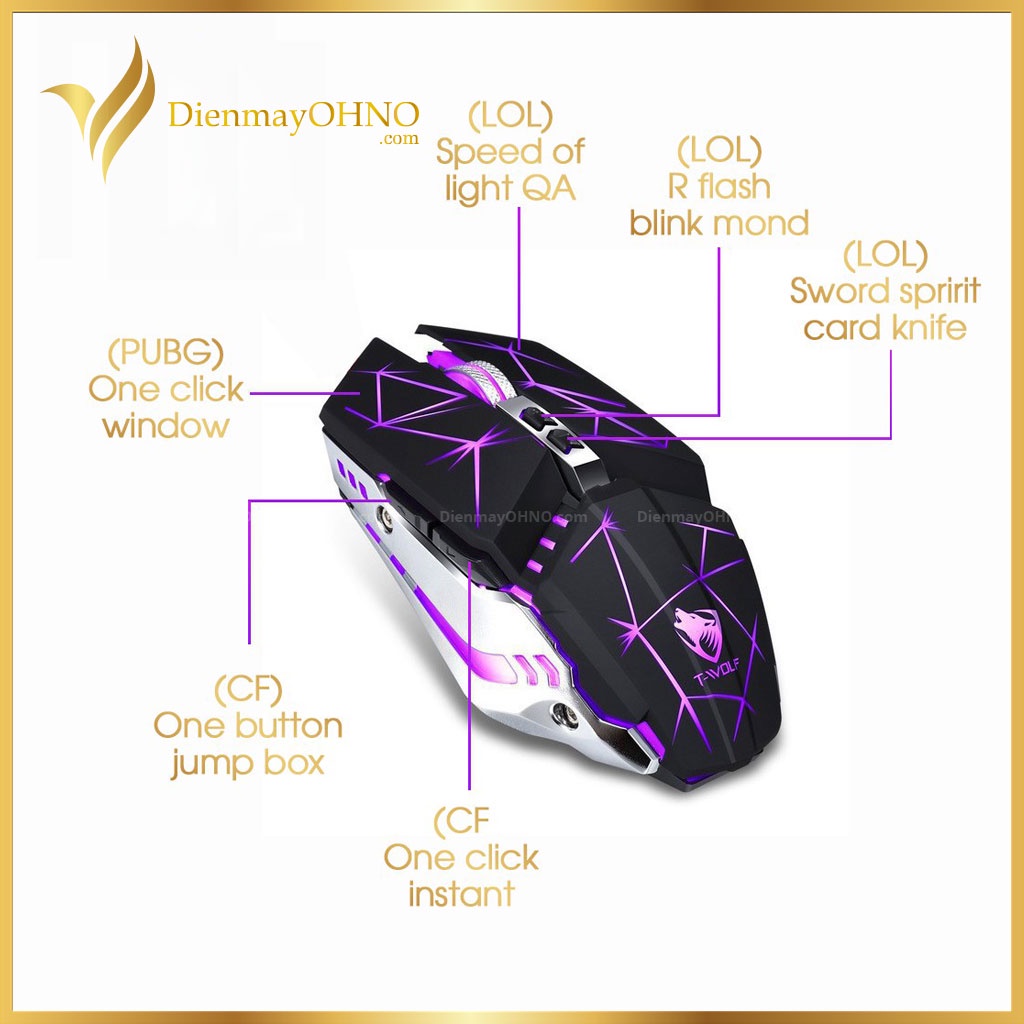 Chuột Gaming Máy Tính Có Dây T-WOLF V7 Chính Hãng Chuột Laptop Có Đèn Led RGB Game Thủ Chơi Game - Điện Máy OHNO
