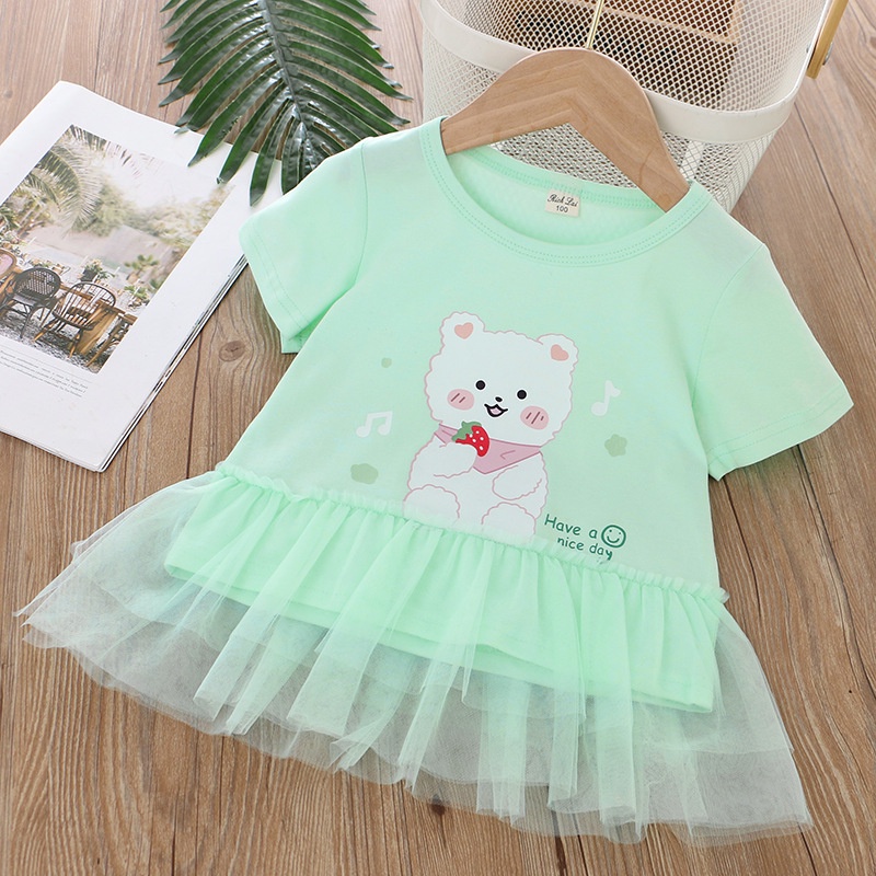 Áo thun tay ngắn in hoạt hình động vật dễ thương thời trang mùa hè 2021 cho bé gái 2-7 tuổi