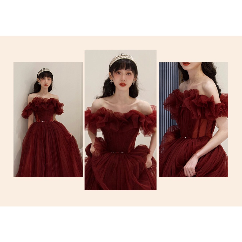 Đầm Dự Tiệc Dáng Dài Màu Đỏ Kiểu Dáng Sang Trọng Hợp Thời Trang
