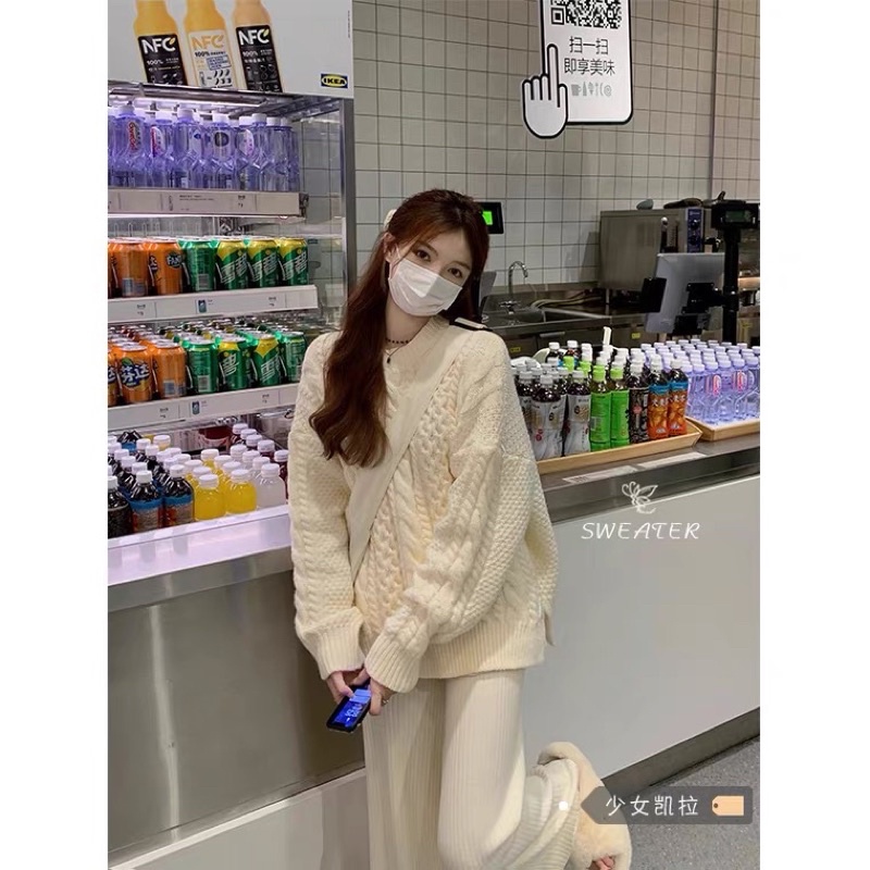 Áo len cổ tròn trơn vặn thừng chất len lông siêu mềm mại form basic phong cách thoải mái thu đông