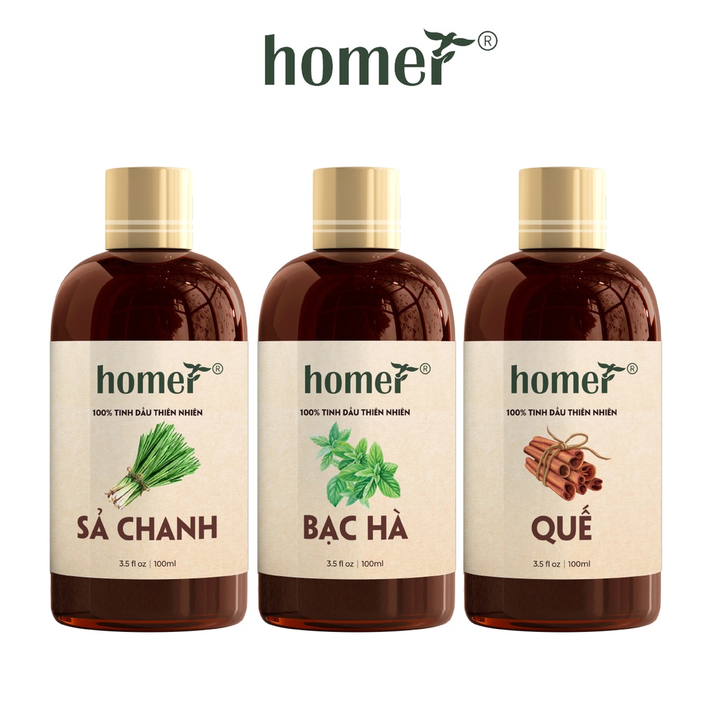 Combo 3 tinh dầu Sả Chanh + Bạc Hà + Quế Homer 20ml/chai