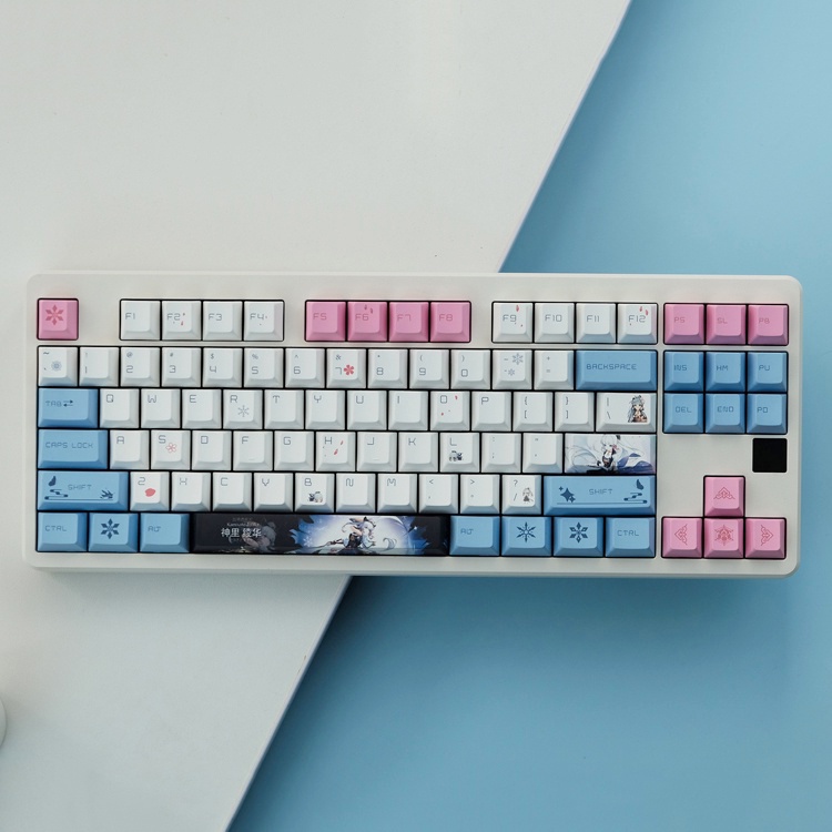 Keycap Genshin Impact nhân vật Kamisato Ayaka nhựa PBT, profile Cherry, in Dye Sub, 137 nút phù hợp các loại layout