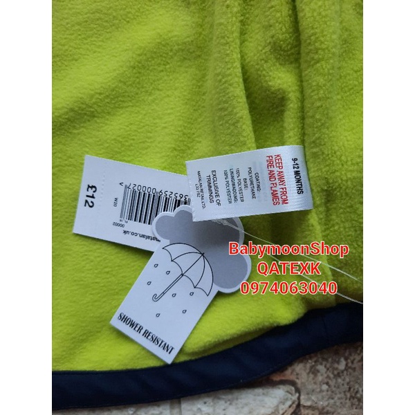 Áo Khoác Cho Bé Chống Nước Đi Mưa Matalan Dư Xịn