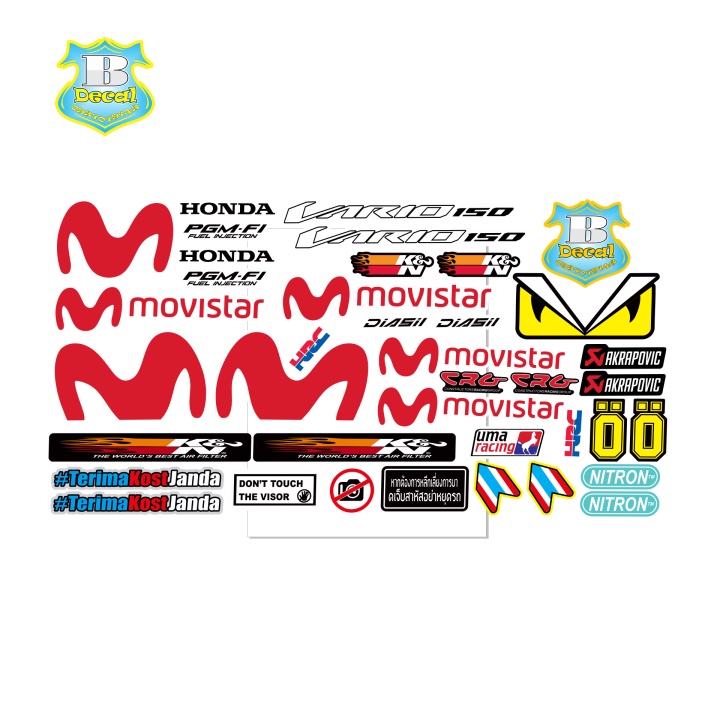 ( Quí khách vui lòng mang ra tiệm cho thợ dán ) Tem vario 150 Movistar đỏ