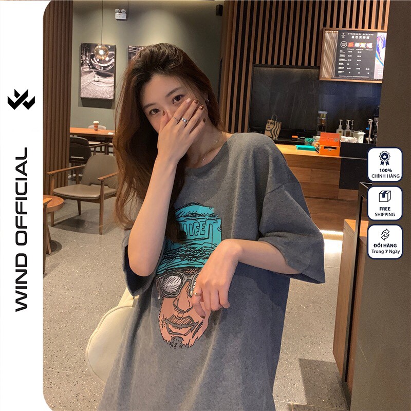 Áo thun tay lỡ WIND phông unisex form rộng ALLFE nam nữ cotton ulzzang oversize