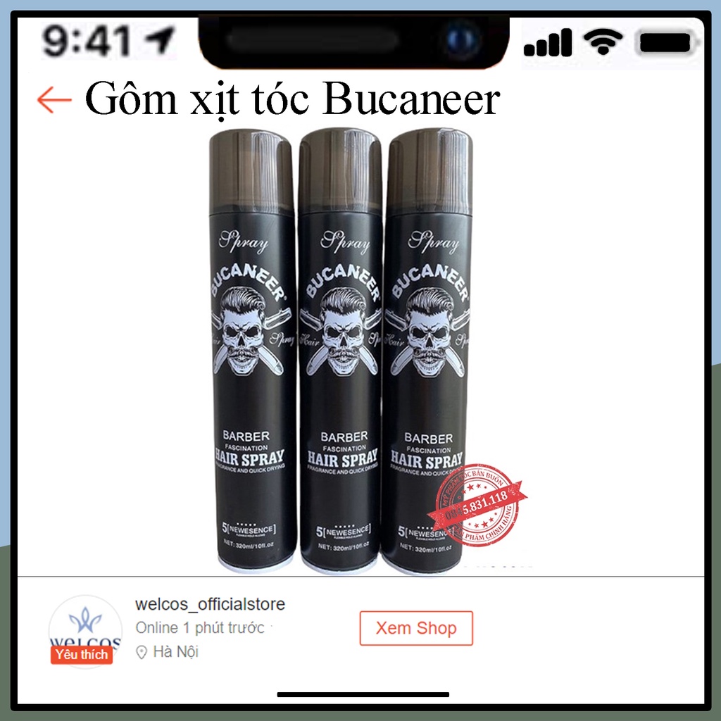 Gôm keo xịt giữ cứng nếp tóc Đầu Lâu BUCANEER | Giữ cứng nếp tóc lâu nhất