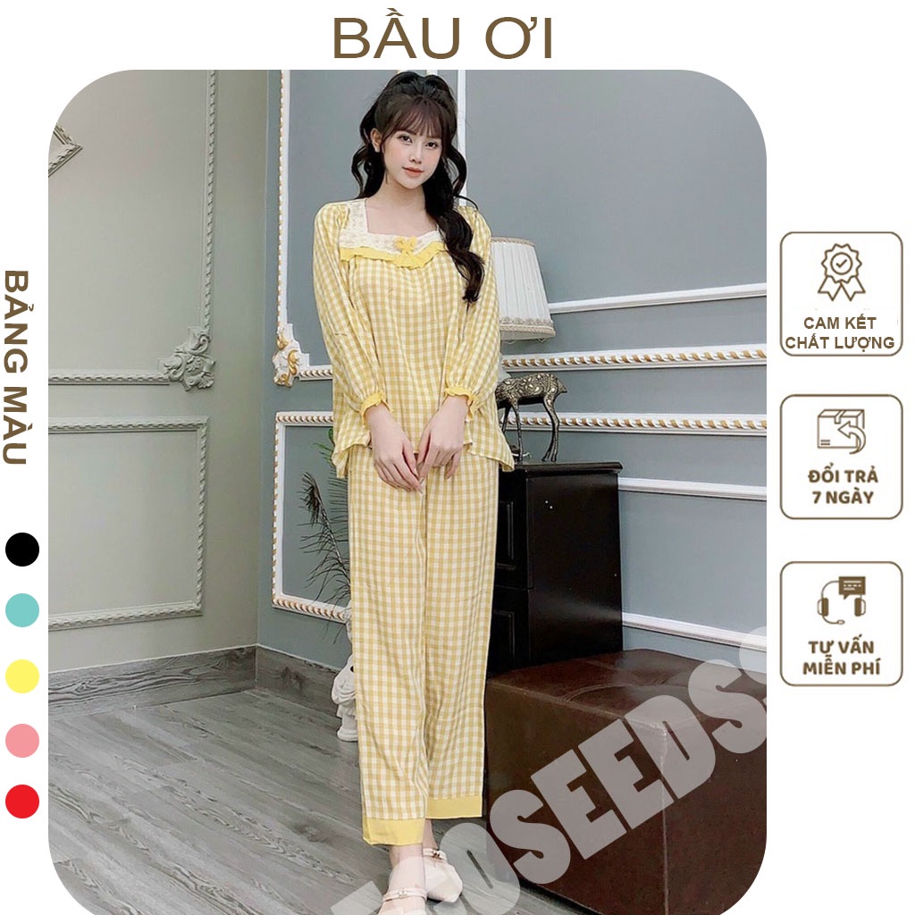 [BAUOI B19] BỘ BẦU DÀI TAY CHẤT ĐŨI KẺ CARO TRƯỚC VÀ SAU SINH CÓ KHÓA CHO BÉ TI - BỘ QUẦN ÁO BẦU MẶC Ở CỮ CỰC XINH