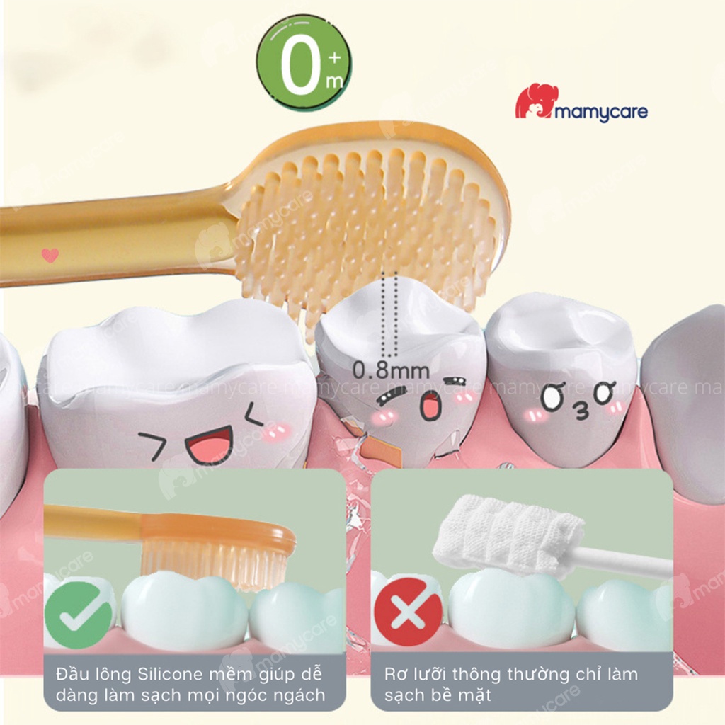 Set rơ lưỡi và bàn chải tập đánh răng và matxa nướu silicone cho bé từ 0-18M - MAMYCARE