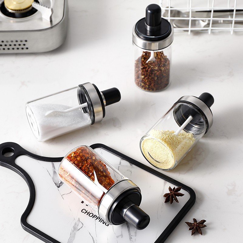 Hũ đựng gia vị thuỷ tinh kèm muống cao cấp 2021 tiện lợi sang trọng