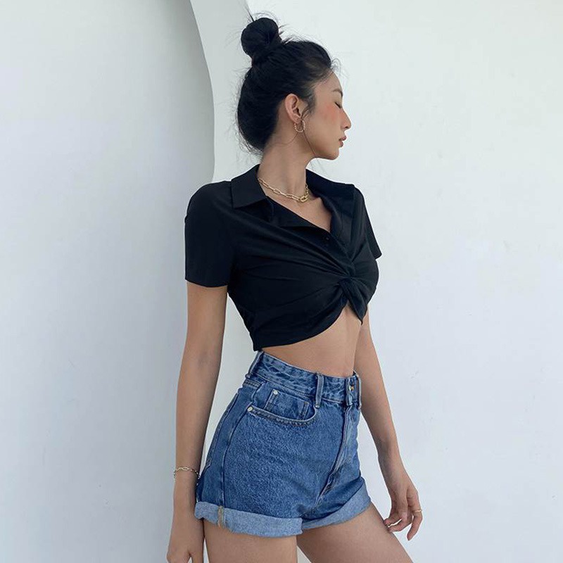 Áo Sơ Mi Tay Ngắn Cổ Bẻ Màu Sắc Thanh Lịch Dành Cho Nữ