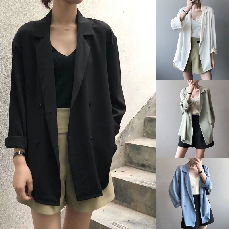 Brroa Áo Khoác Blazer Mỏng Nhẹ Tay Dài Có Cổ Cài Nút Thời Trang Công Sở Cho Nữ