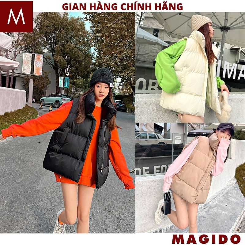 Áo gile phao nữ cổ cao lông vũ siêu nhẹ hàng QC cao cấp, Áo phao nam - nữ có túi lớp lót bên trong trần phao - MAGIDO