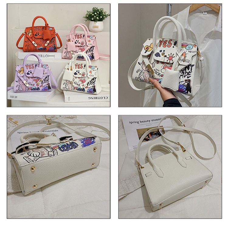 Túi Xách Đeo Vai Họa Tiết Hoạt Hình Graffiti Phong Cách Âu Mỹ 2022 Thời Trang Cho Nữ