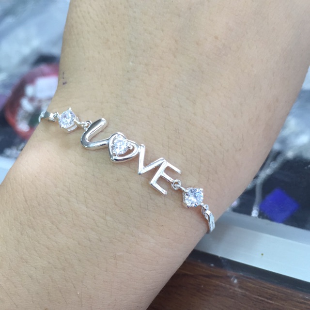 Lắc tay chữ Love bạc chuẩn đẹp thả tim trơn phồng