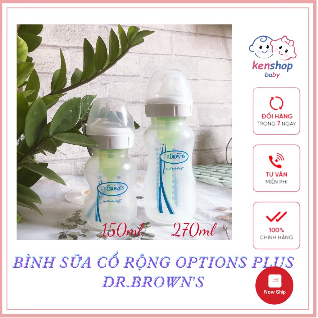 [HÀNG CHÍNH HÃNG USA] Bình sữa Dr Brown's cổ rộng options Plus 150ml và 270ml  nhựa PP