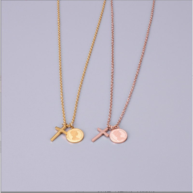 Dây Chuyền Mặt Tròn Hình Thánh Giá Phong Cách Retro Thời Trang