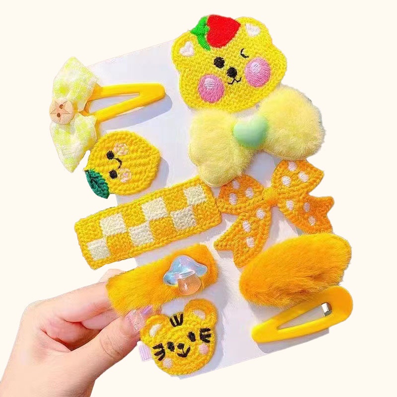 Set 10 Kẹp Tóc Đính Nơ Họa Tiết Trái Cây Hoạt Hình Dễ Thương Cho Bé Gái