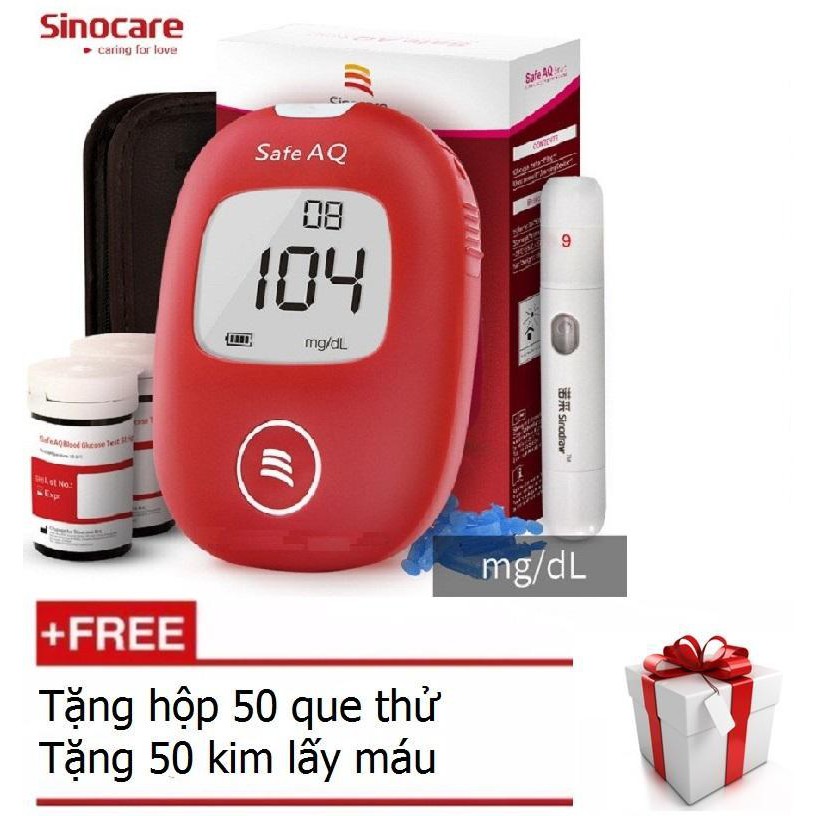 10 Hộp Que Máy đo đường huyết Sinocare Safe AQ tặng 50 que thử 50 kim lấy máu