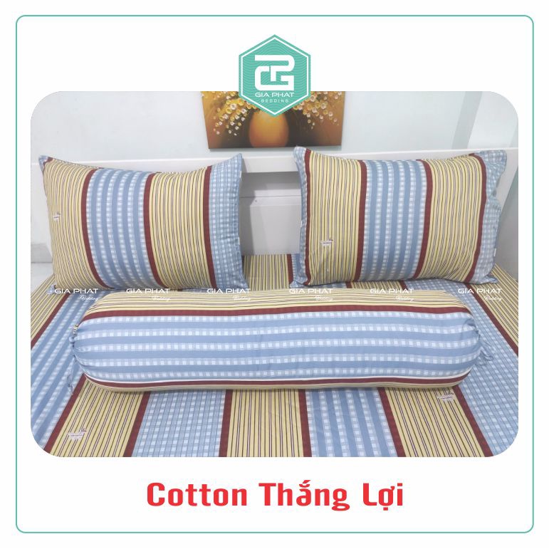 Bộ ga gối Thắng Lợi {4 món}100% Cotton chuẩn logo họa tiết Sọc Chấm