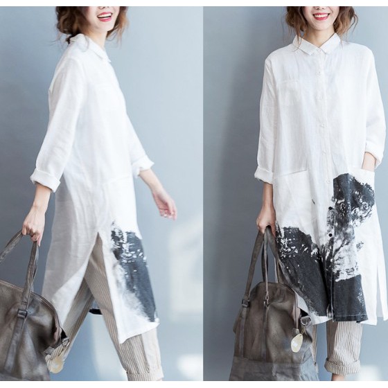 G930 Đầm big size freesize dáng sơ mi thiết kế dáng dài in họa tiết cá tính kiểu vintage mới