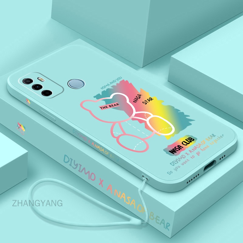 Ốp Điện Thoại TPU Silicon Thẳng Viền Thẳng Hình Gấu Có Dây Đeo Cho oppo a53 a53 2020