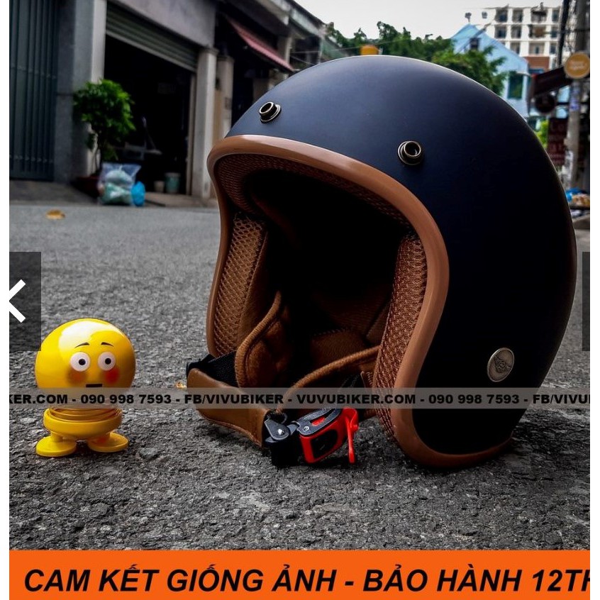 Mũ nón bảo hiểm 3/4 Màu Đen Nâu có kèm Kính UV400