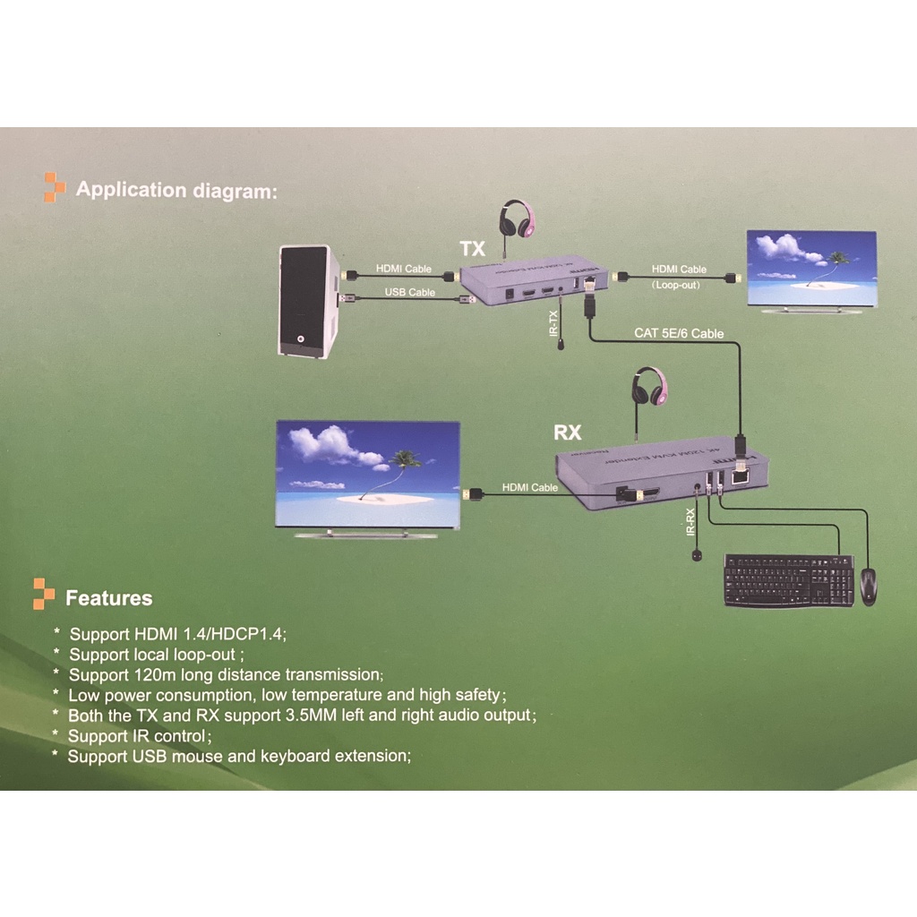 Bộ kéo dài HDMI và USB qua dây quang xa 20km. Bộ truyền hình ảnh, kéo dài HDMI GT-HDMIEXKVM qua LAN 120M