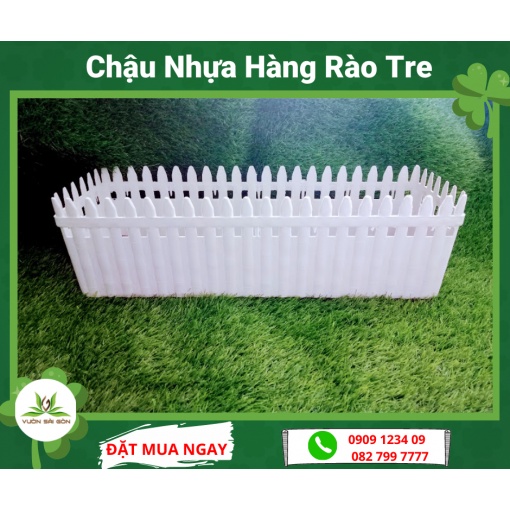 Chậu nhựa hàng rào 4T2 trắng  trồng cây xinh xắn, để bàn làm việc