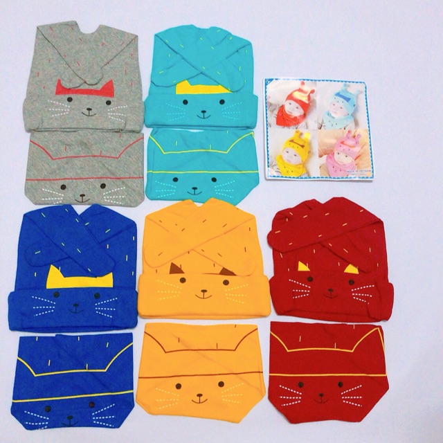 SET KHĂN + MŨ MÈO 100% COTTON CHO BÉ TỪ 3TH - 3T(MẪU 5)