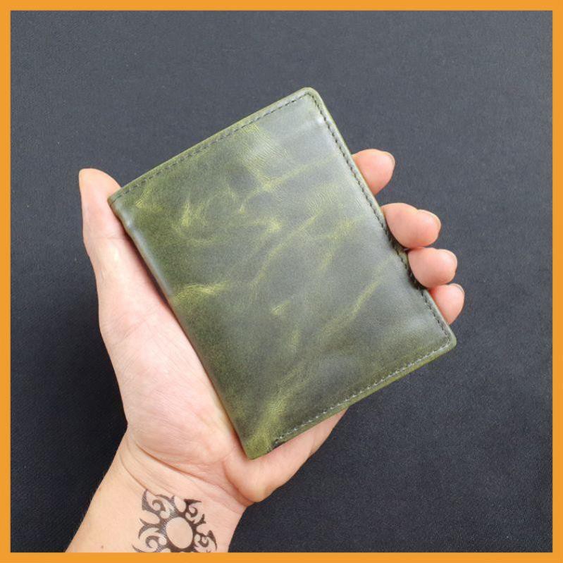 Ví da Pullup wax WS107 Xanh Olive - 100% da bò thật, BH 3 năm