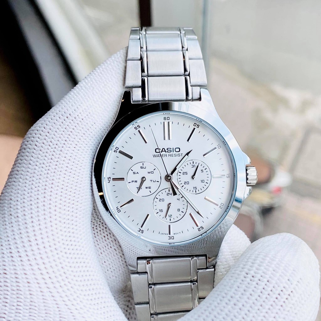 Đồng hồ nam nữ- Đồng hồ đôi dây thép Casio V300D-7UVDF Mặt trắng chống nước Bảo hành 1 năm Hyma watch